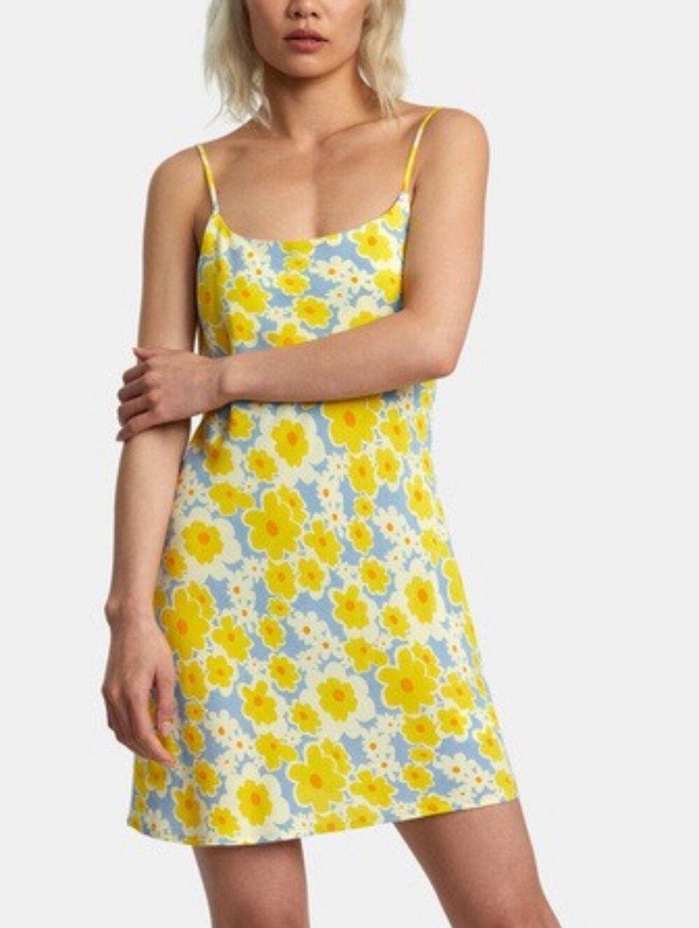 RVCA Blue and Yellow Floral Slip Mini Dress Sundress
